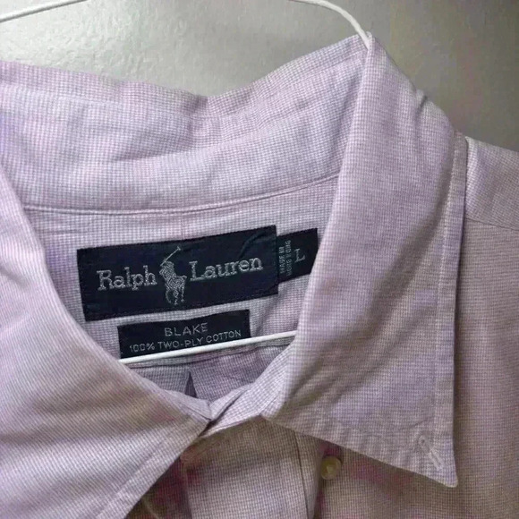 Ralph Lauren L Blake 2 Ply Cotton Purple Small Check W/ Green Pony Button Down - Picture 3 of 7